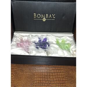 1998 BOMBAY Handblown Glass Floral Wine/Bottle Stoppers Pink/Green/Cobalt Blue 3